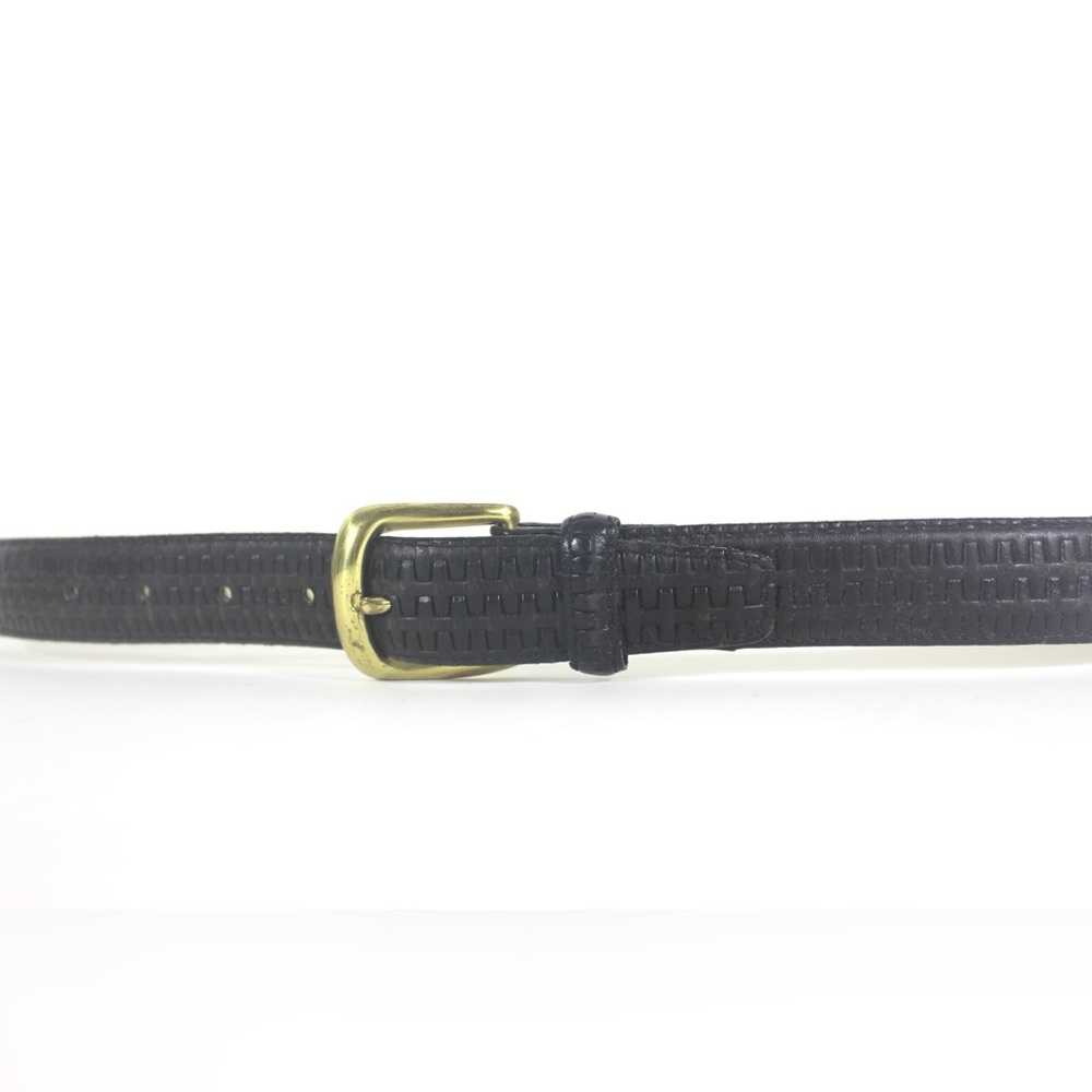 34”-38” Pierre Cardin Paris Vintage Black Leather Belt with Embossed Detail